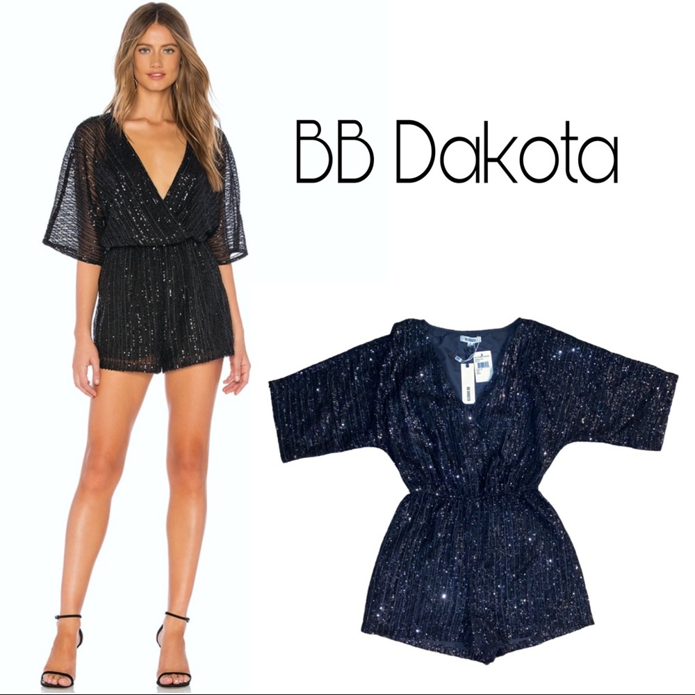 Perfect for summer nights - dressy or casual. BB Dakota Black Sequin Romper